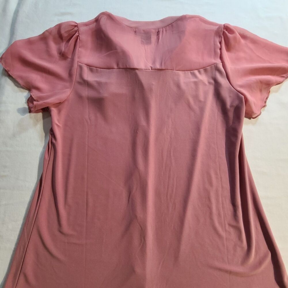 Adele & May Womens Large Pink Blouse Sheer Sleeve Button Front Top - Picture 2 of 6